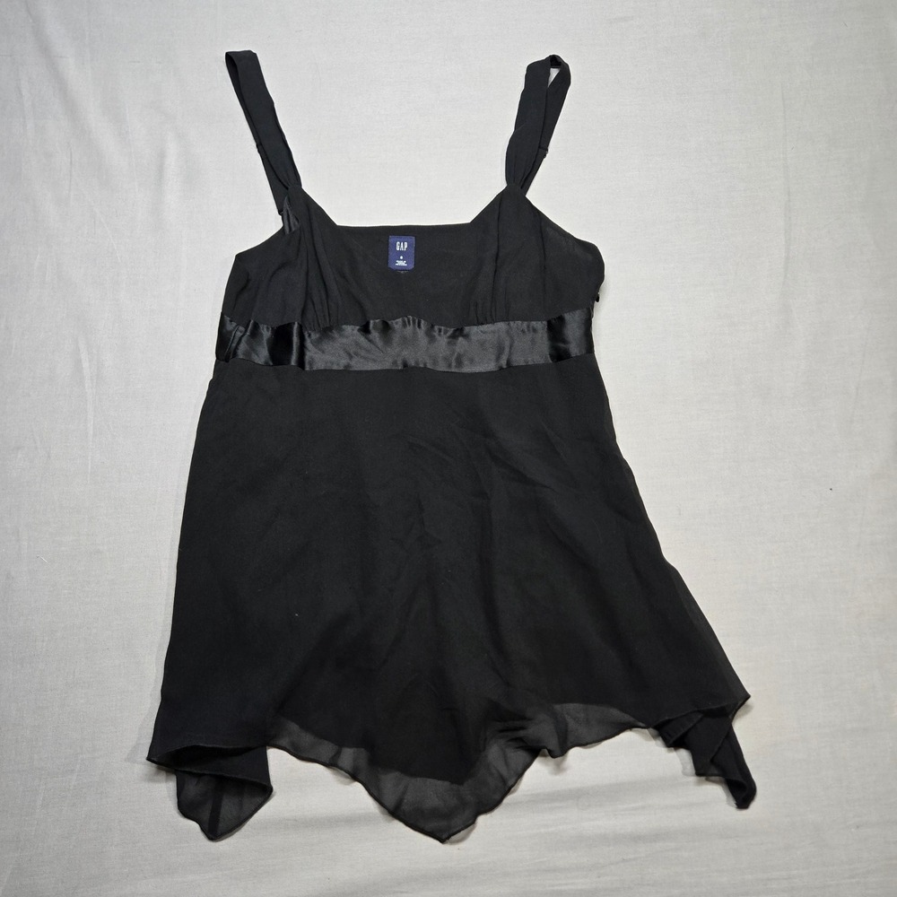 Vintage Silk Chiffon Cami Tank Top 8 Black Asymmetrical Y2K 2000s GAP